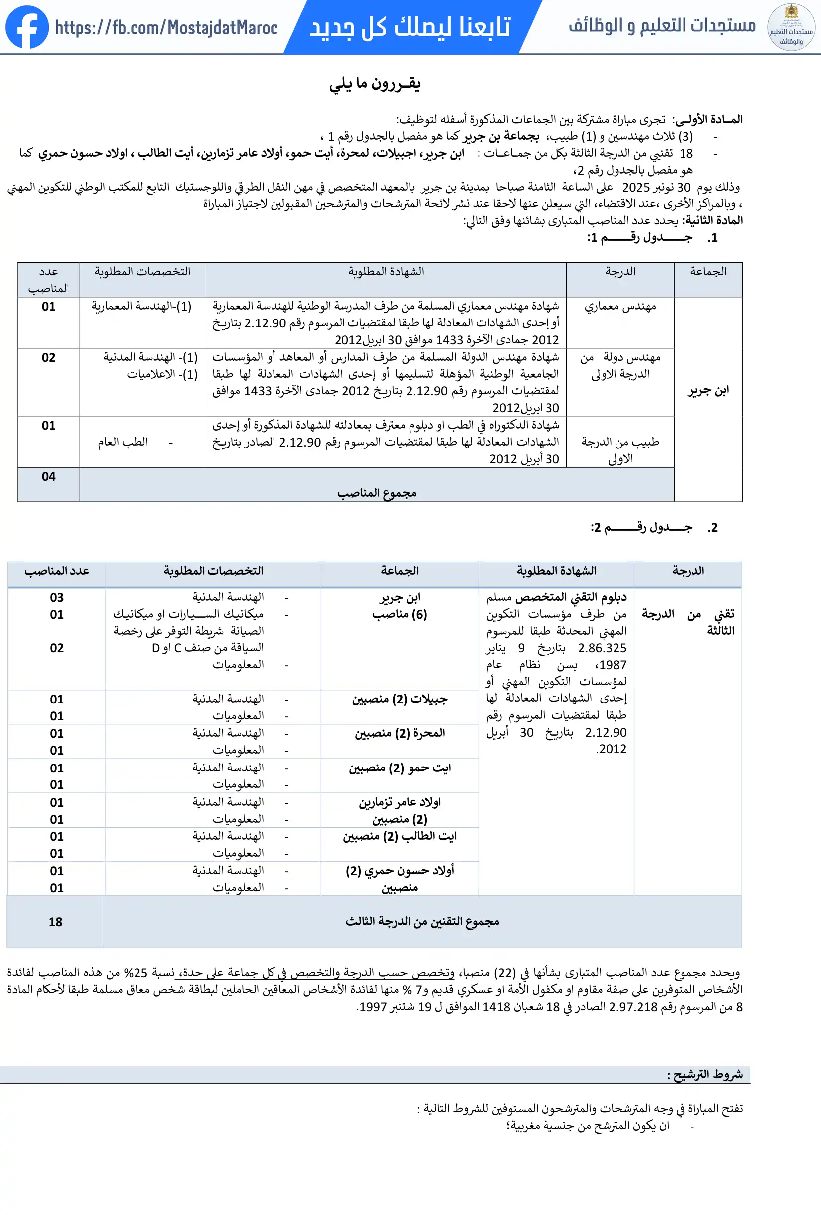 مباراة لتوظيف تقني من الدرجة الثالثة - سلم 9 - 2